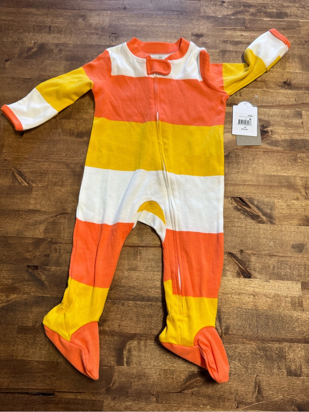 Striped Orange, Yellow & White Footie One-Piece for Kids